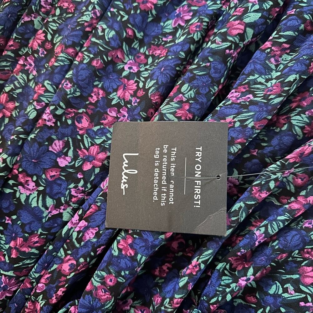 Lulus Evalina Navy Blue Floral Print Mock Neck Midi Dress - medium